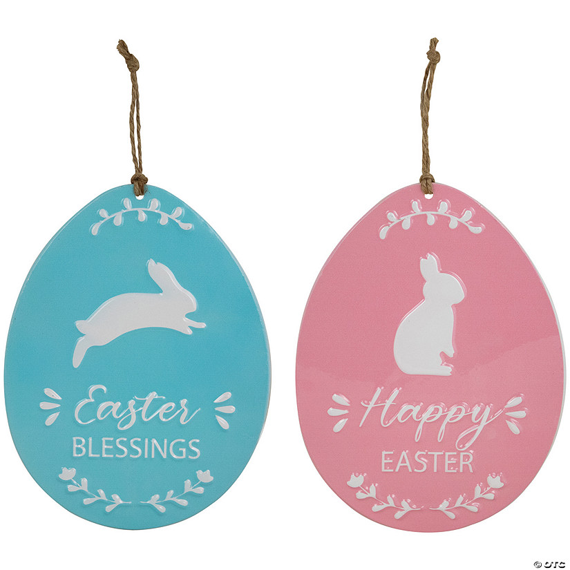 Easter Egg Metal Wall Signs - 9.75" - Blue and Pink - Set of 2 Image