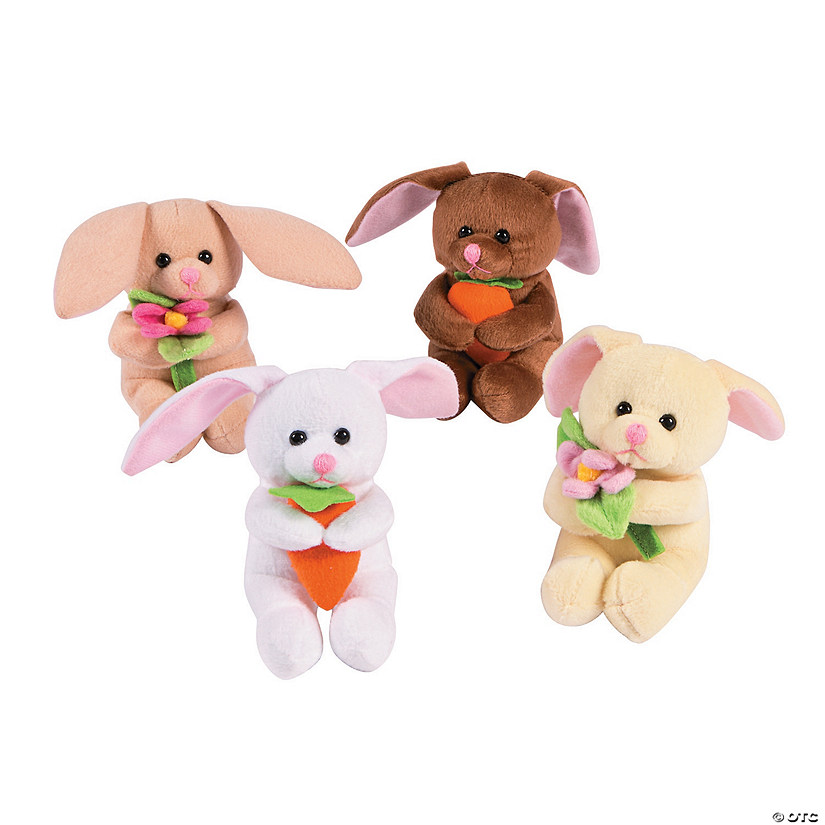 Easter Stuffed Velour Bunnies with Flowers & Carrots - 12 Pc. Image