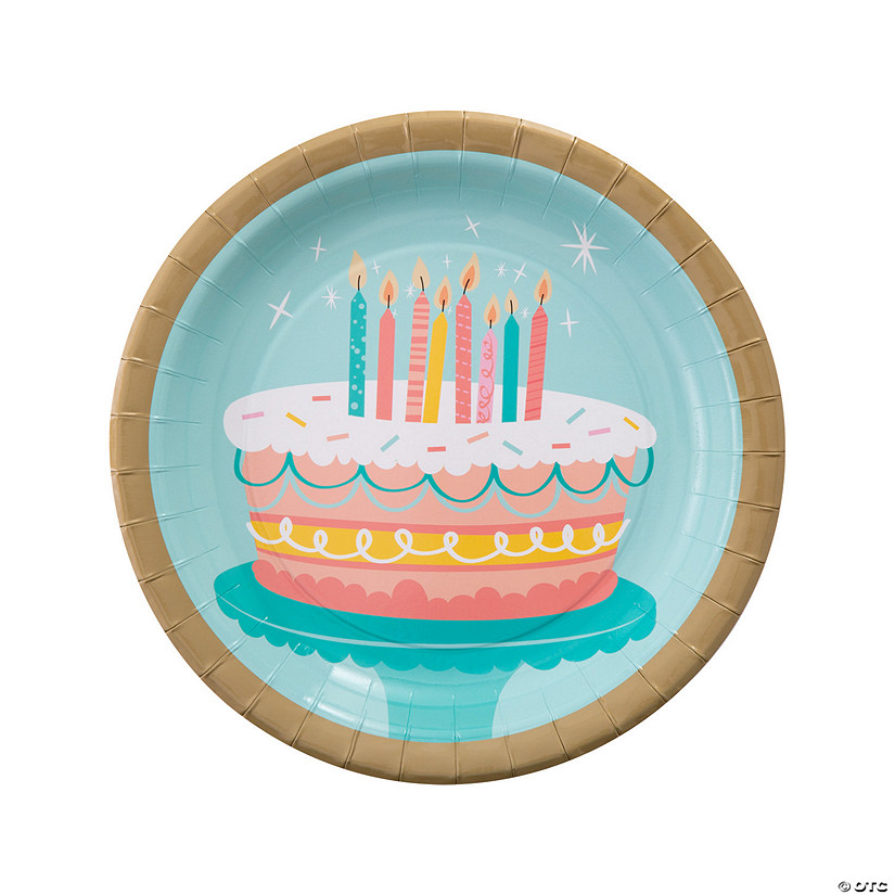 Eat Cake Birthday Paper Dinner Plates with Gold Trim - 8 Pc. Image