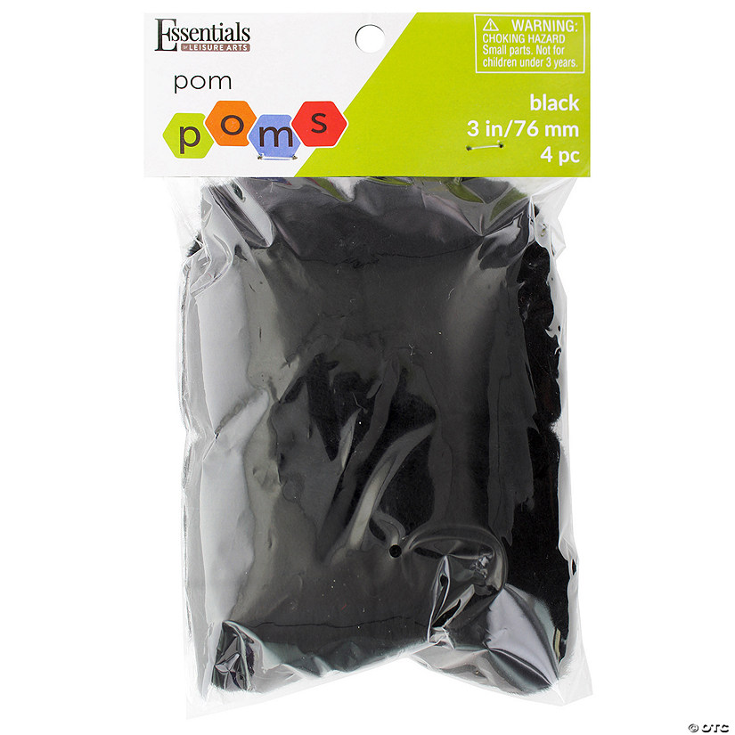 EBL Pom Pom 3" Black 4pc- 6PK Image
