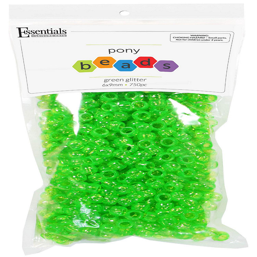 EBL Pony Bead 6x9mm Glitter Green 750pc Image