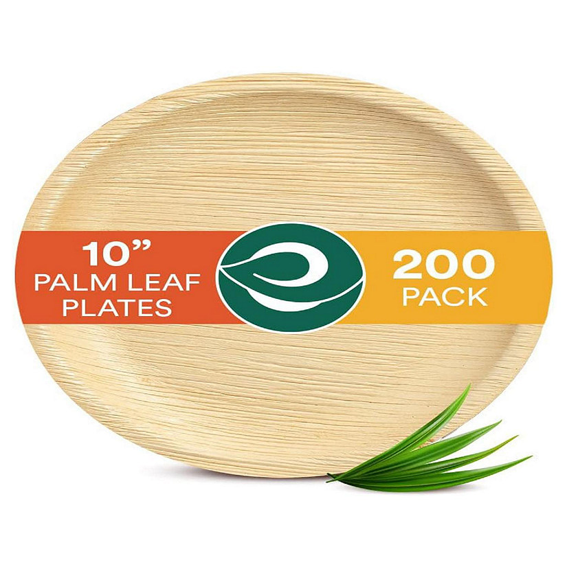 ECO SOUL 100 Percent Compostable Disposable Palm Leaf Bamboo Eco-Friendly Plates - 200 Count, 10 Inch Round Image