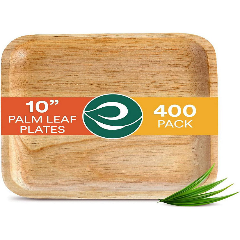 ECO SOUL 100 Percent Compostable Disposable Palm Leaf Bamboo Eco-Friendly Plates - 400 Count, 10 Inch Square Image