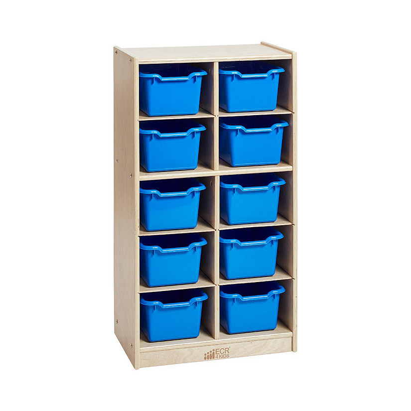 ECR4Kids 10 Cubby Tray Cabinet with Scoop Front Storage Bins, 5x2, Classroom Furniture, Blue Image