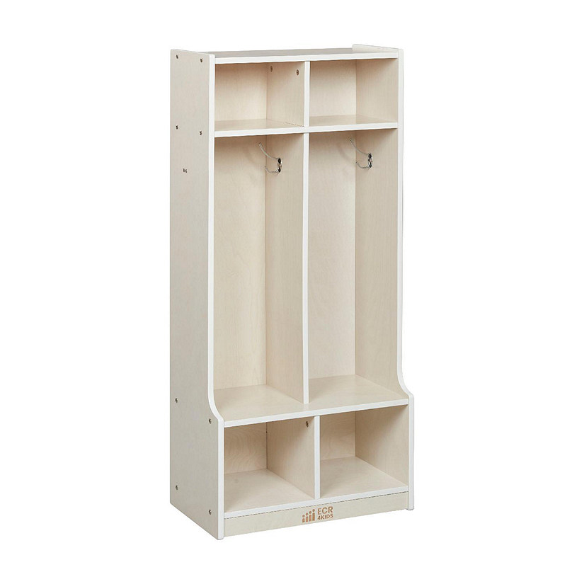 ECR4Kids 2-Section Coat Locker with Bench, White Wash Image