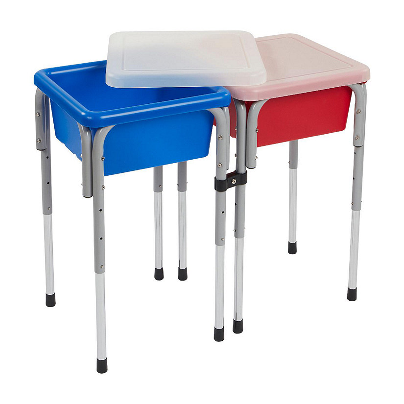 ECR4Kids 2-Station Sand and Water Adjustable Play Table, Sensory Bins, Blue/Red Image