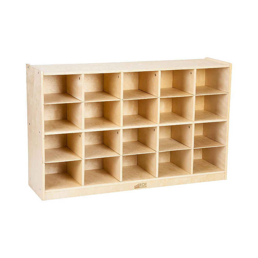 ECR4Kids 20 Cubby Mobile Tray Storage Cabinet, 4x5, Classroom Furniture, Natural Image