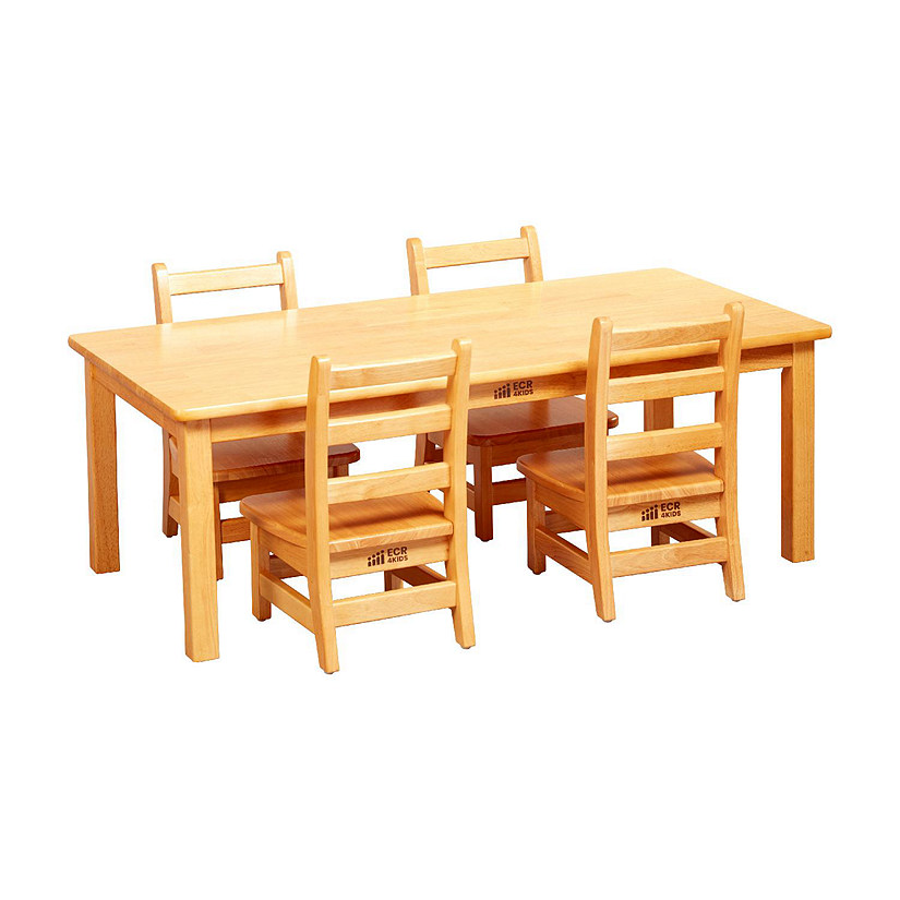 ECR4Kids 24in x 48in Rectangular Hardwood Table with 16in Legs and Four 8in Chairs, Kids Furniture, Honey Image