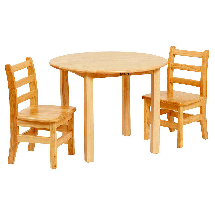 ECR4Kids 30in D Round Hardwood Table and Chair Set, 12in Seat Height, Honey Image