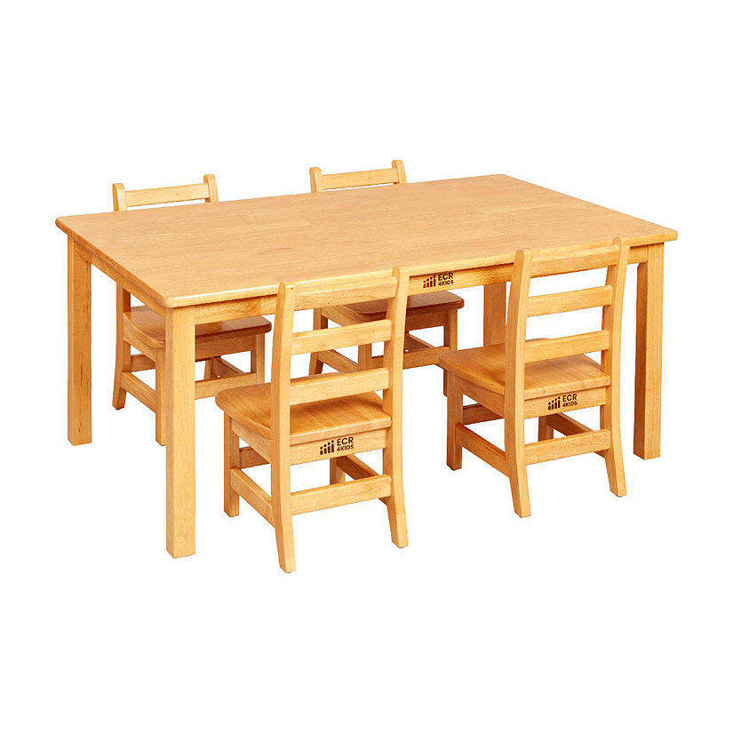 ECR4Kids 30in x 48in Rectangular Hardwood Table with 20in Legs and Four 10in Chairs, Kids Furniture, Honey Image