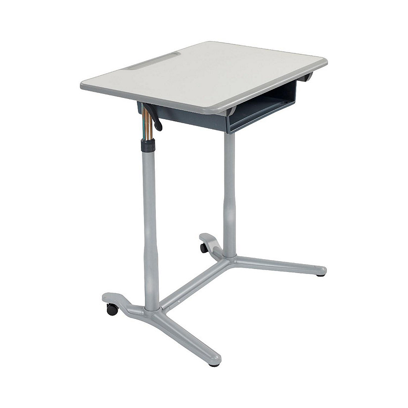 ECR4Kids 3S Mobile Desk, Sit Stand and Store, Adjustable, Open Front Desk, Grey Image