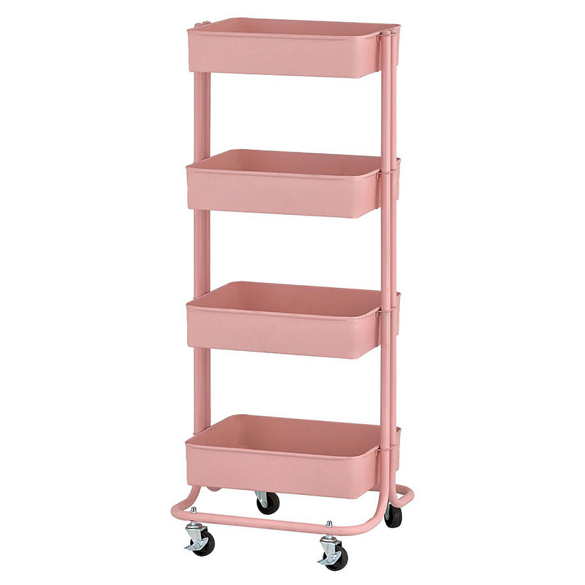 ECR4Kids 4-Tier Metal Rolling Utility Cart, Pink Image