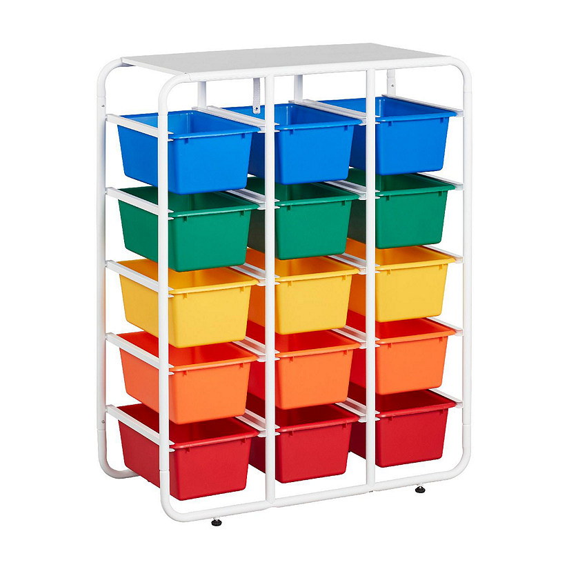 ECR4Kids 5-Tier Storage Rack with 15 Cubby Bins 5x3, Assorted Image