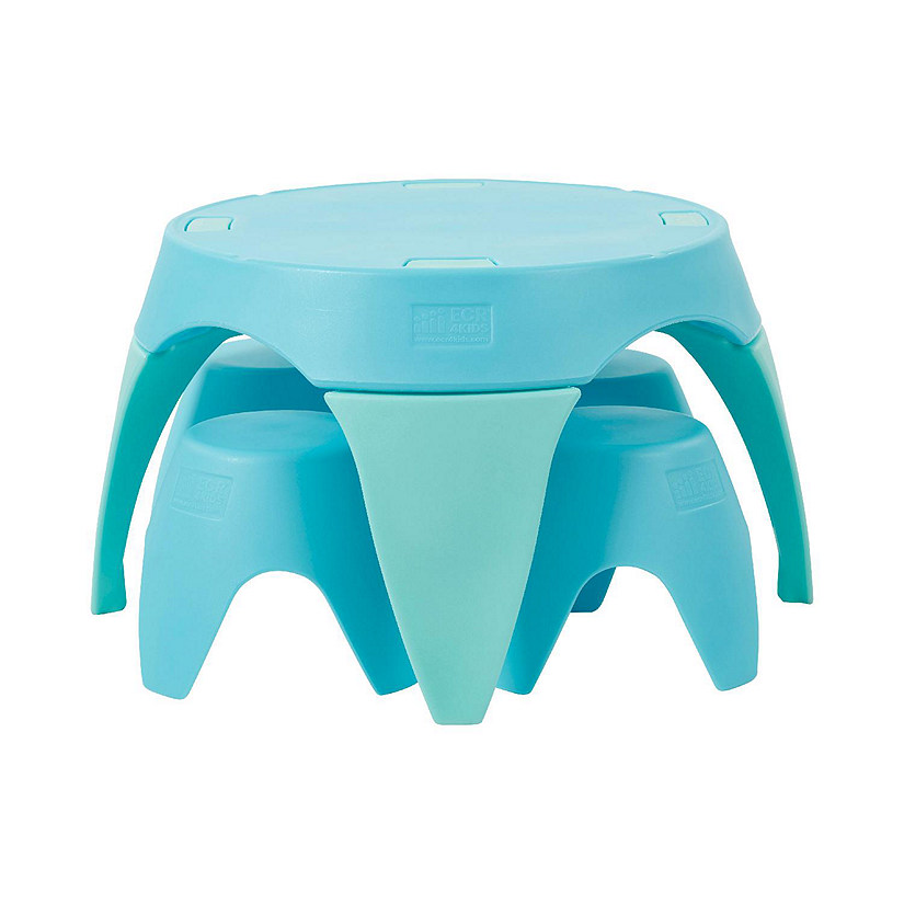 ECR4Kids Ayana Table and Stool Set, Outdoor Kids Table and Chairs, Cyan Blue/Aqua, 5-Piece Image