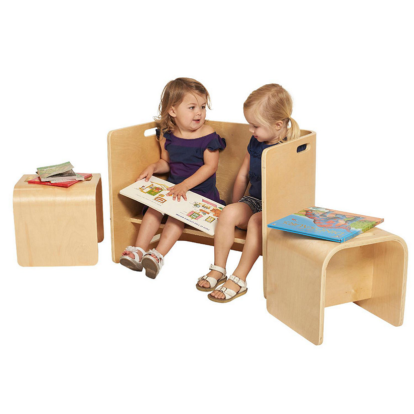 ECR4Kids Bentwood Multipurpose Table and Chair Set, Kids Furniture, Natural, 3-Piece Image