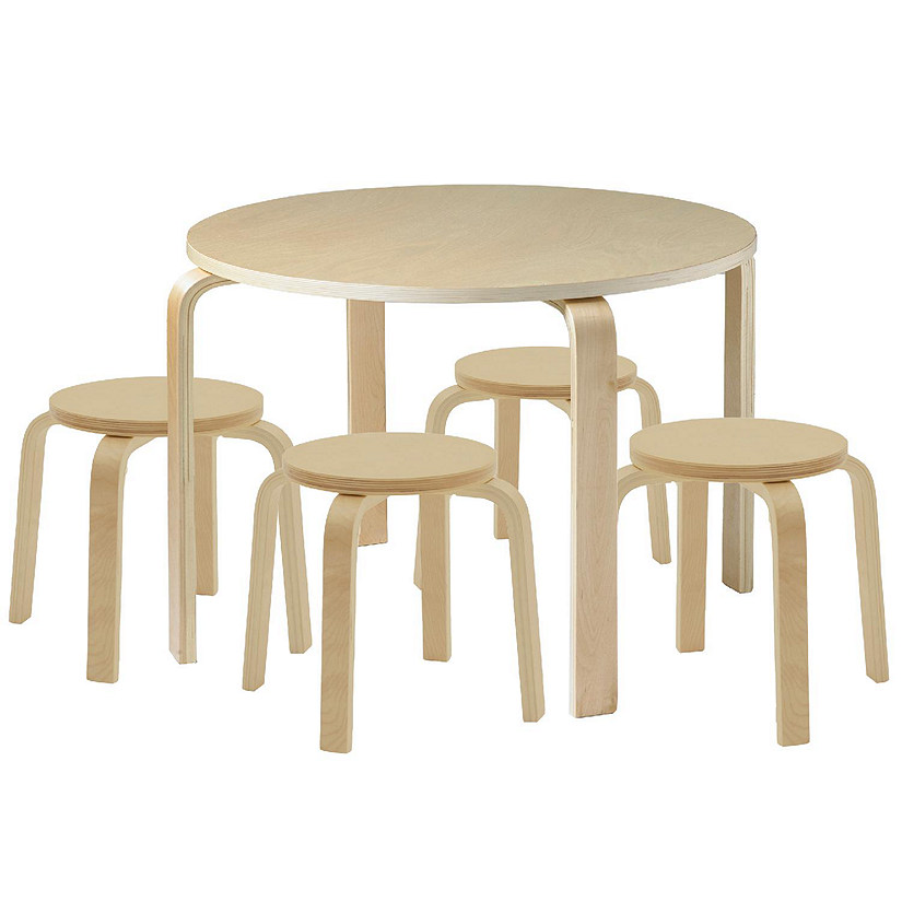 ECR4Kids Bentwood Round Table and Stool Set, Kids Furniture, Natural, 5-Piece Image