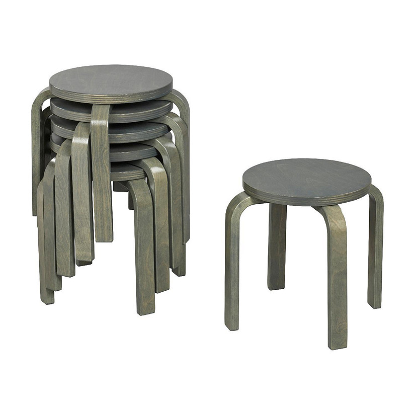 ECR4Kids Bentwood Stackable Stools, Grey Wash, 6-Piece Image