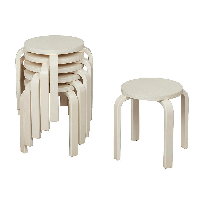 ECR4Kids Bentwood Stackable Stools, White Wash, 6-Piece Image