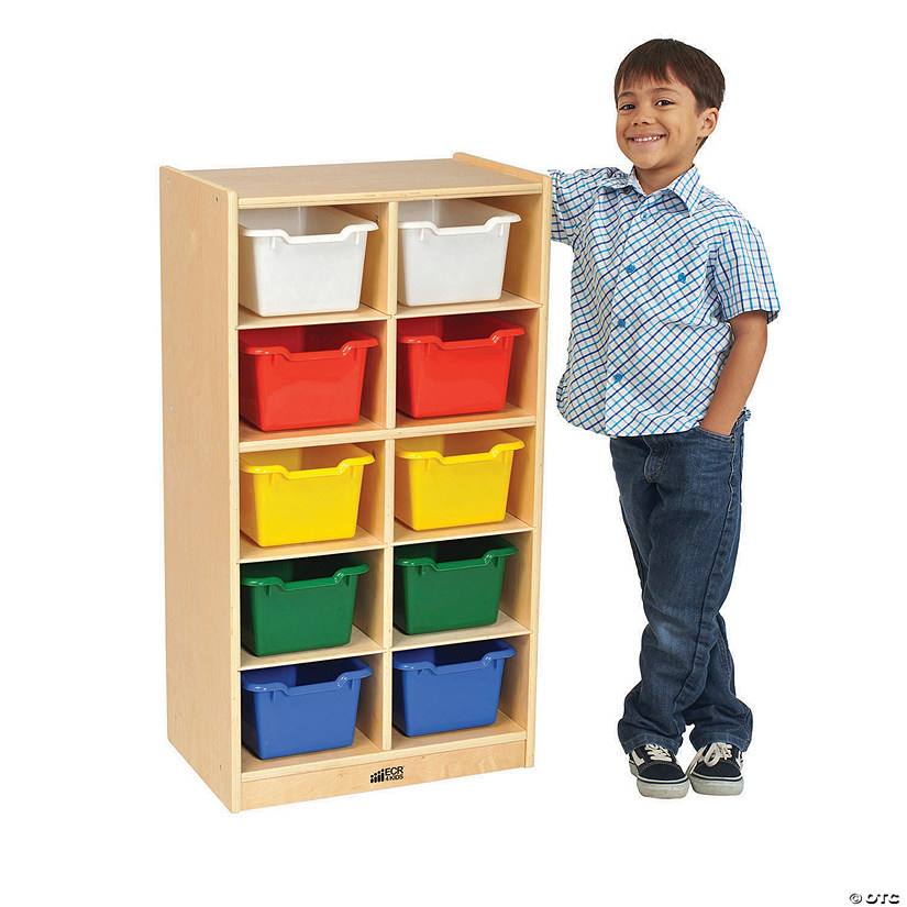 ECR4Kids Birch 10 Cubby Tray Cabinet with Assorted Bins Image