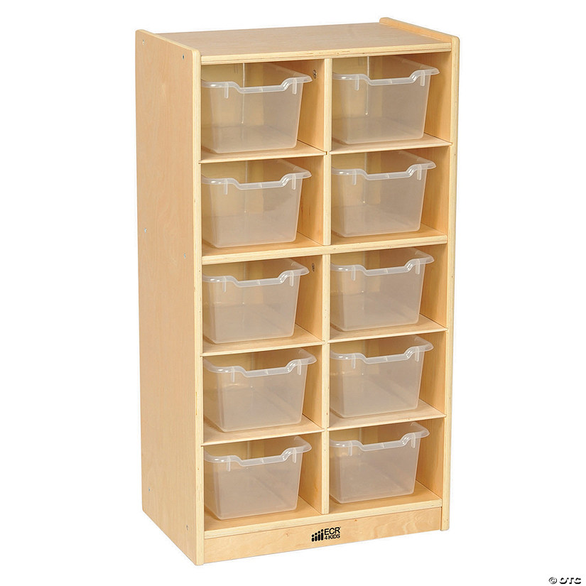 ECR4Kids Birch 10 Cubby Tray Cabinet with Clear Bins Image