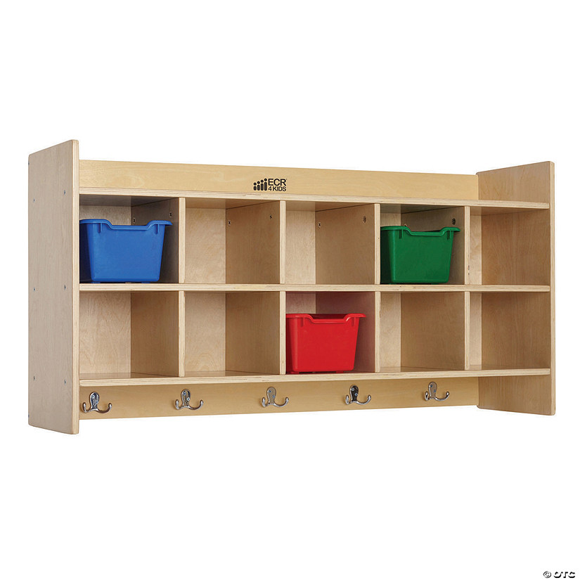 ECR4Kids Birch 10-Section Hanging Coat Locker with Shelf Image