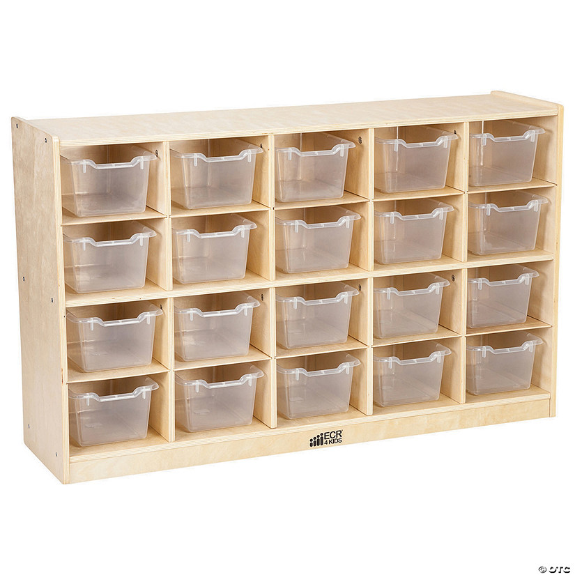 ECR4Kids Birch 20 Cubby Tray Cabinet with Clear Bins Image