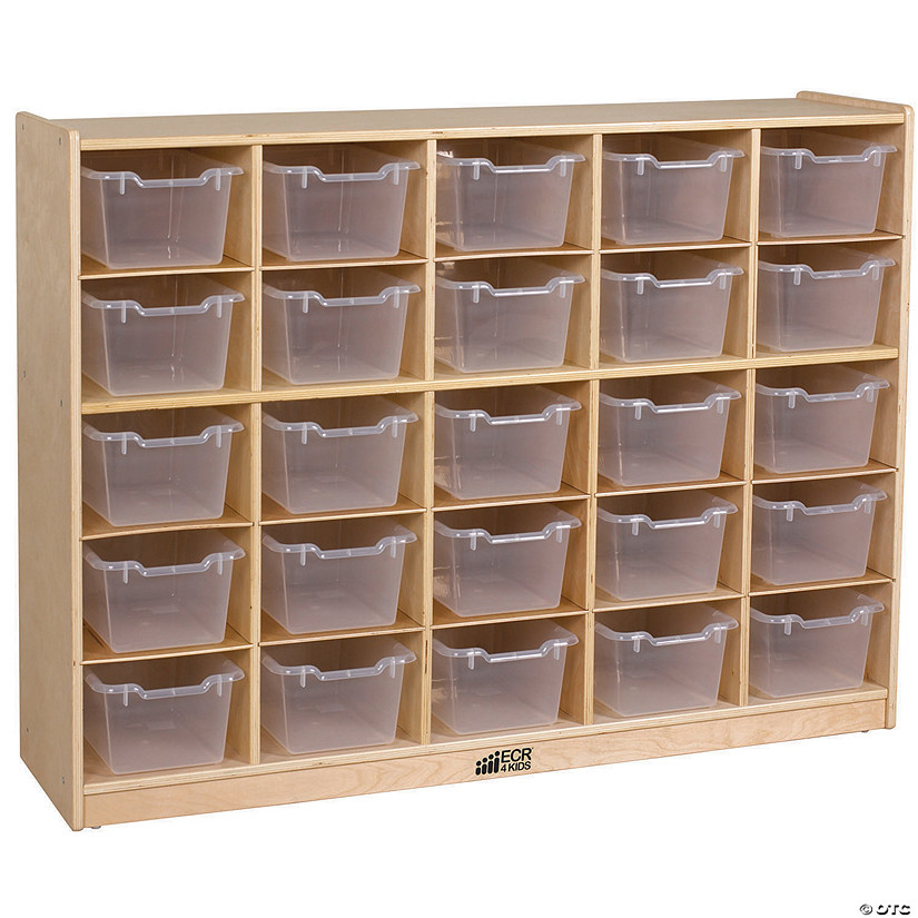 ECR4Kids Birch 25 Cubby Tray Cabinet with Clear Bins Image
