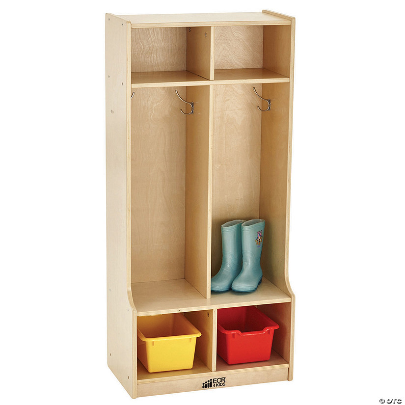 ECR4Kids Birch School Coat Locker For Kids 2 Section Locker With Bench And Storage