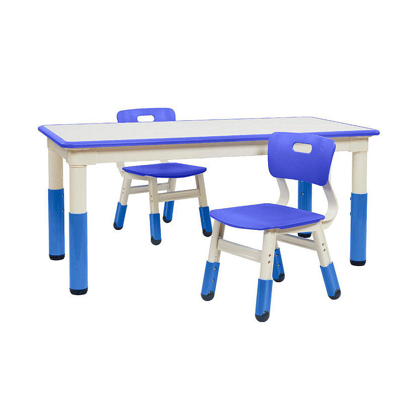 ECR4Kids Dry-Erase Rectangular Activity Table with 2 Chairs, Adjustable, Kids Furniture, Blue Image