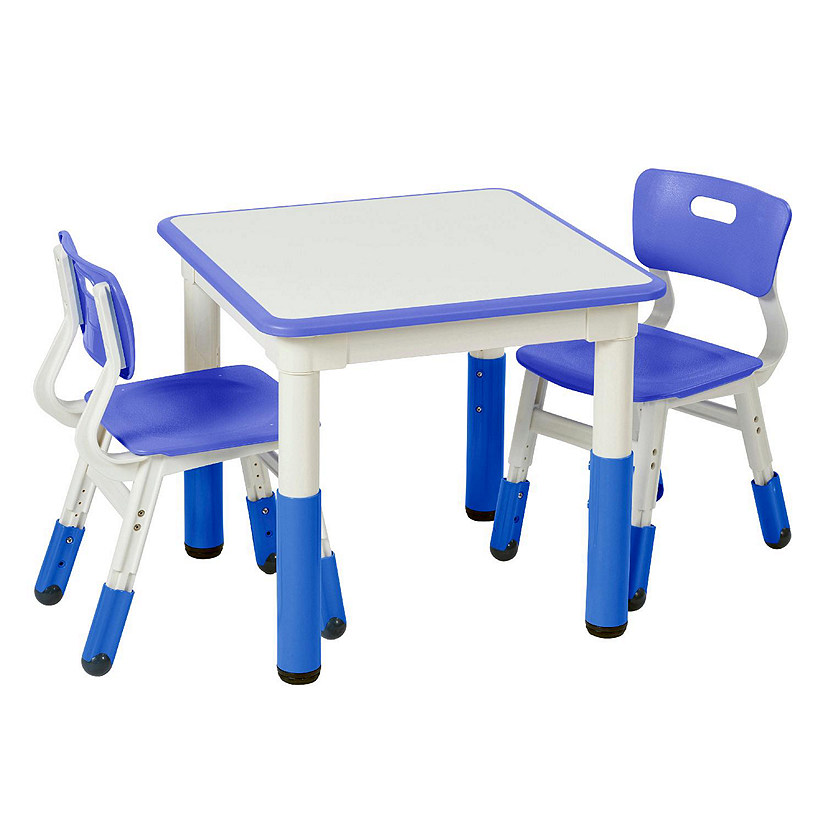 ECR4Kids Dry-Erase Square Activity Table with 2 Chairs, Adjustable, Kids Furniture, Blue, 3-Piece Image