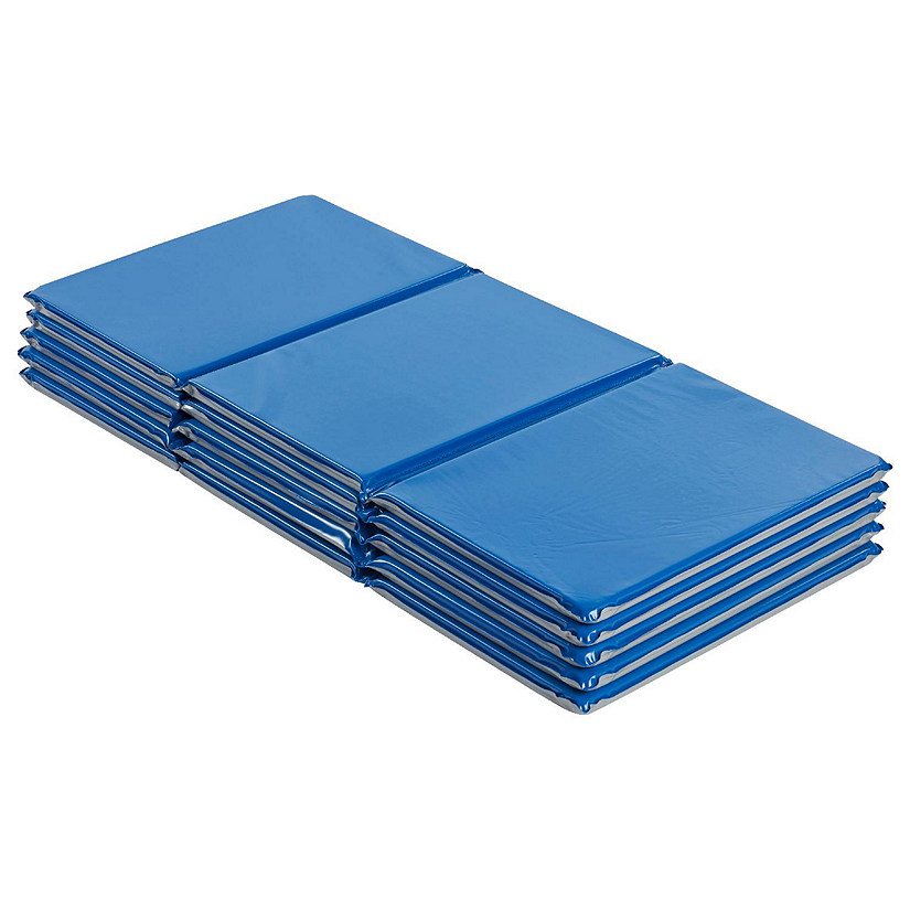 ECR4Kids Everyday Folding Rest Mat, 3-Section, 1in, Sleeping Pad, Blue/Grey, 5-Pack Image