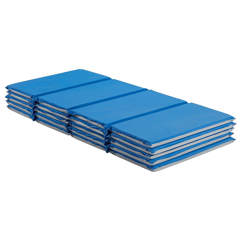 ECR4Kids Everyday Folding Rest Mat, 4-Section, 1in, Blue/Grey, 5-Pack Image