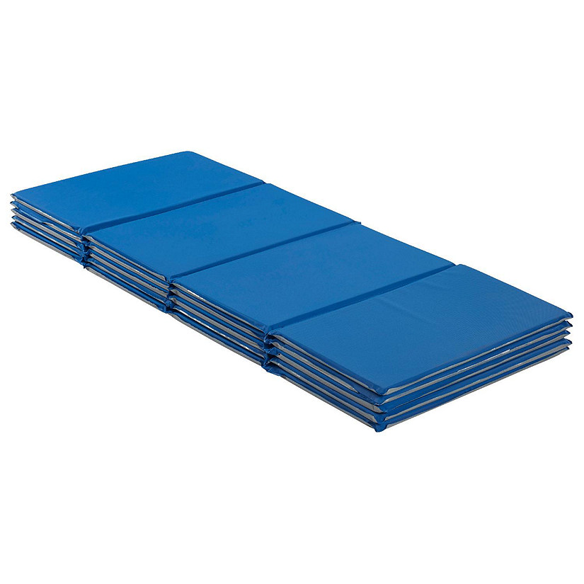 ECR4Kids Everyday Folding Rest Mat, 4-Section, 5/8in, Sleeping Pad, Blue/Grey, 5-Pack Image