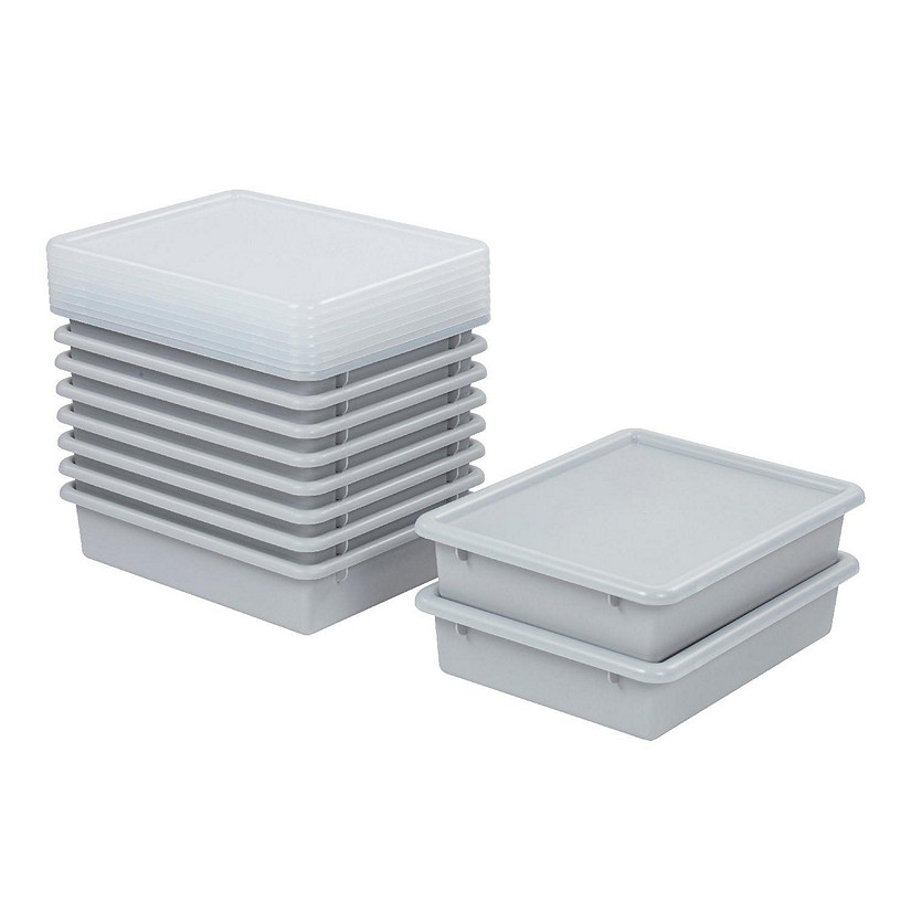 ECR4Kids Letter Size Plastic Tray Organizer with Lids, Large, Storage Bins, Contemporary, 10-Piece