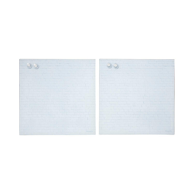 ECR4Kids MessageStor Magnetic Dry-Erase Glass Board with Magnets, 17.5in x 17.5in, White Brick, 2-Pack Image