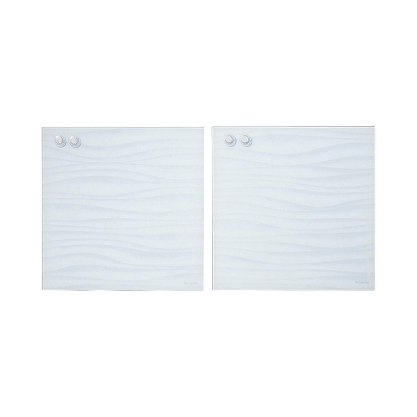 ECR4Kids MessageStor Magnetic Dry-Erase Glass Board with Magnets, 17.5in x 17.5in, White Waves, 2-Pack Image