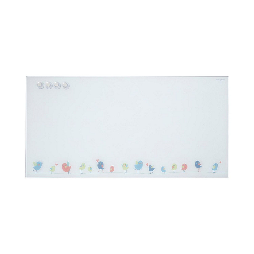 ECR4Kids MessageStor Magnetic Dry-Erase Glass Board with Magnets, 18in x 36in, Birds Image