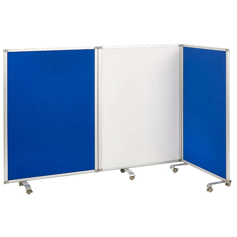 ECR4Kids Mobile Dry-Erase and Flannel Room Divider, 3-Panel, School Supplies, Blue Image