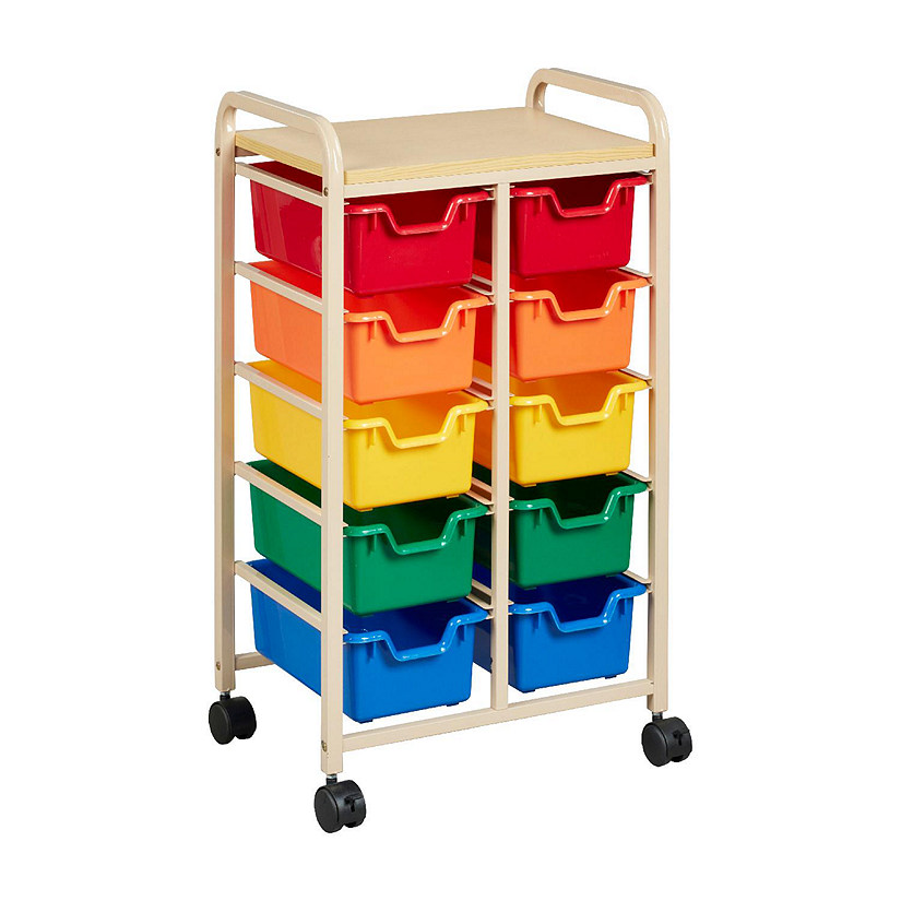 ECR4Kids Mobile Organizer with 10 Storage Bins, Sand/Assorted Image