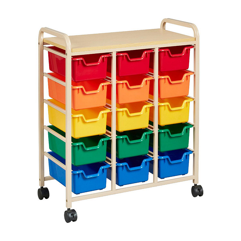 ECR4Kids Mobile Organizer with 15 Storage Bins, Sand/Assorted Image