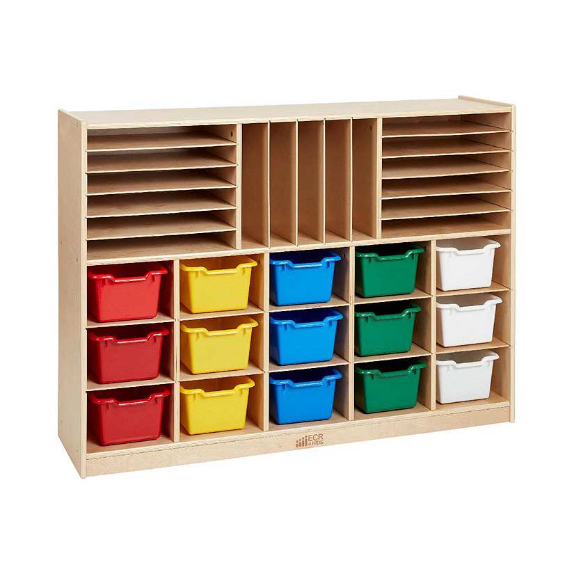 ECR4Kids Multi-Section Mobile Cabinet with Scoop Front Storage Bins, Assorted, 16-Piece Image