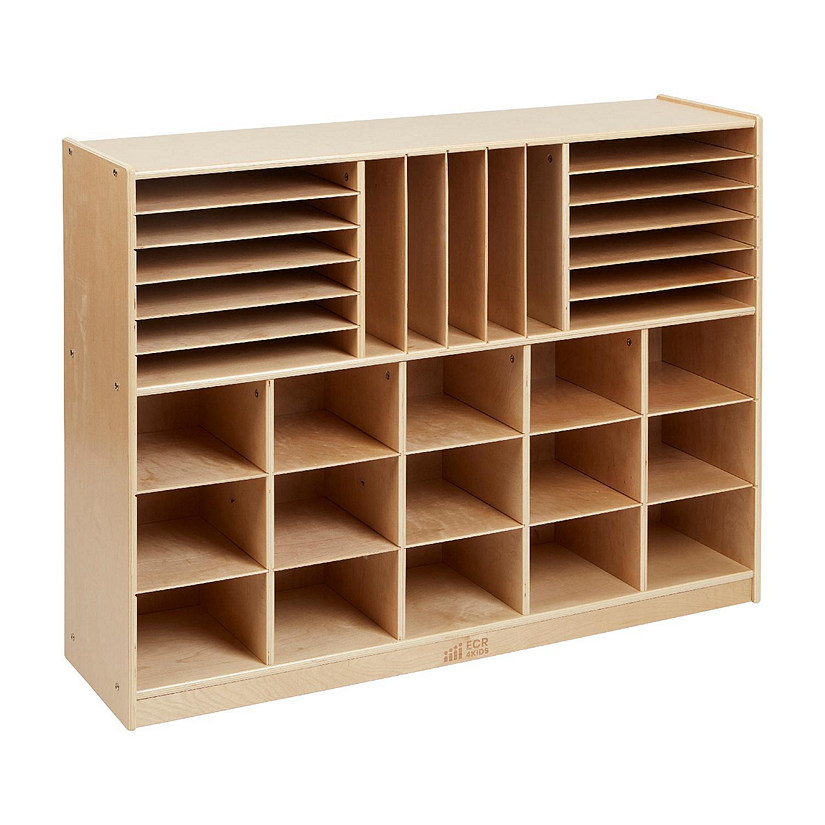 ECR4Kids Multi-Section Mobile Storage Cabinet, Classroom Furniture, Natural Image