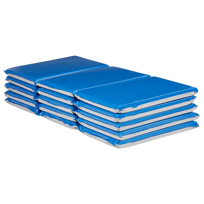 ECR4Kids Premium Folding Rest Mat, 3-Section, 1in, Sleeping Pad, Blue/Grey, 5-Pack Image