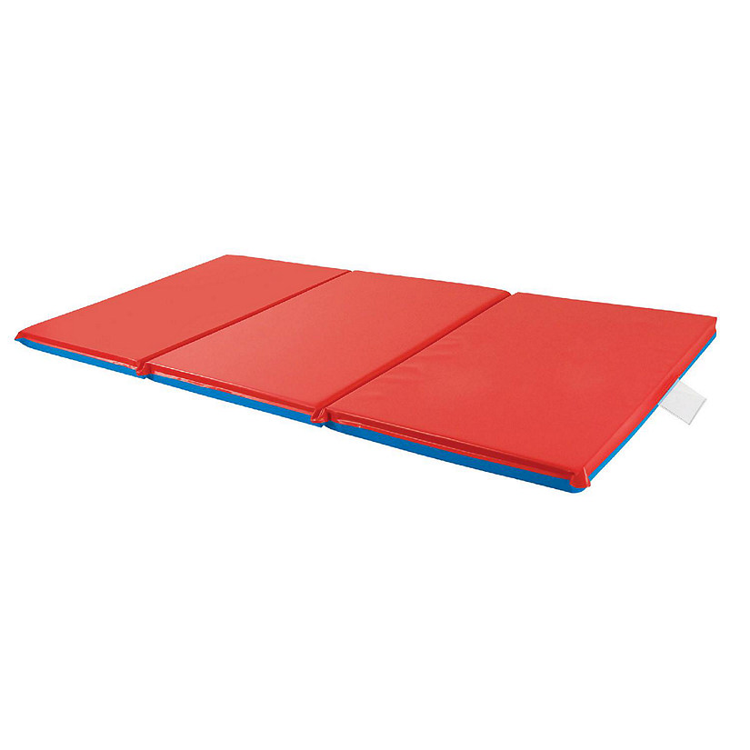 ECR4Kids Premium Folding Rest Mat, 3-Section, 1in, Sleeping Pad, Blue/Red Image
