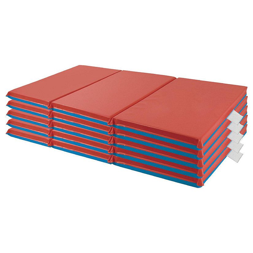 ECR4Kids Premium Folding Rest Mat, 3-Section, 2in, Blue/Red, 5-Pack Image