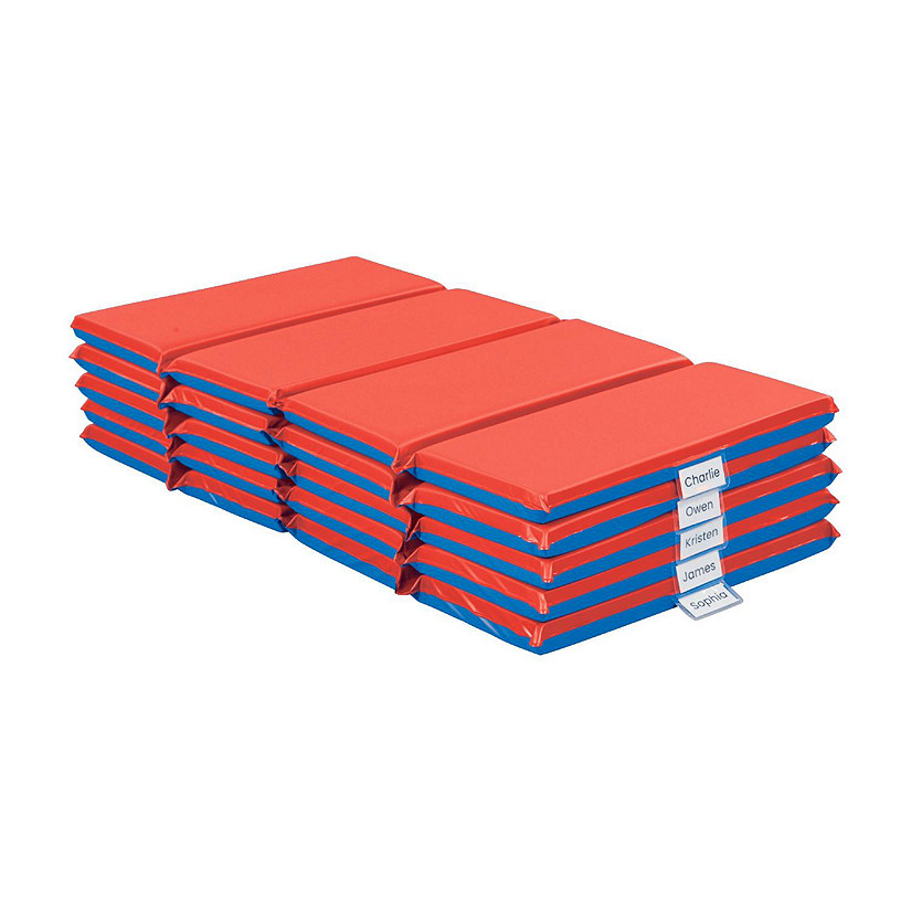 ECR4Kids Premium Folding Rest Mat, 4-Section, 2in, Blue/Red, 5-Pack Image