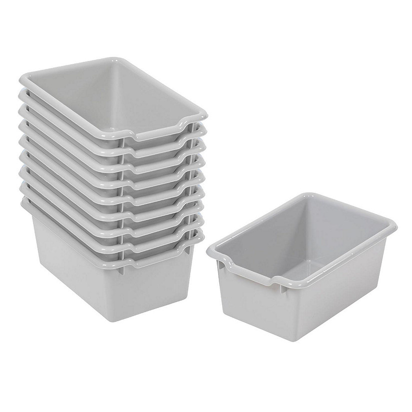 ECR4Kids Scoop Front Storage Bins, Multipurpose Organization, Light Grey, 10-Piece Image