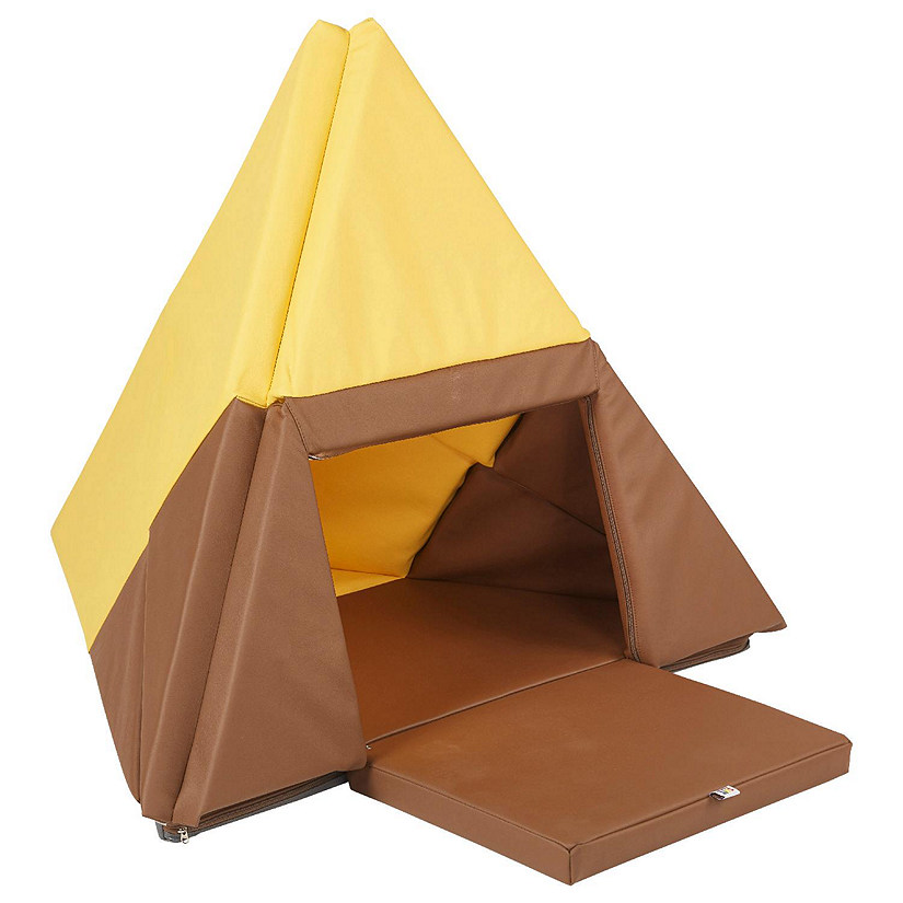 ECR4Kids SoftZone Camp, Canoe and Tumble Too, Folding Playmat, Chocolate/Yellow Image