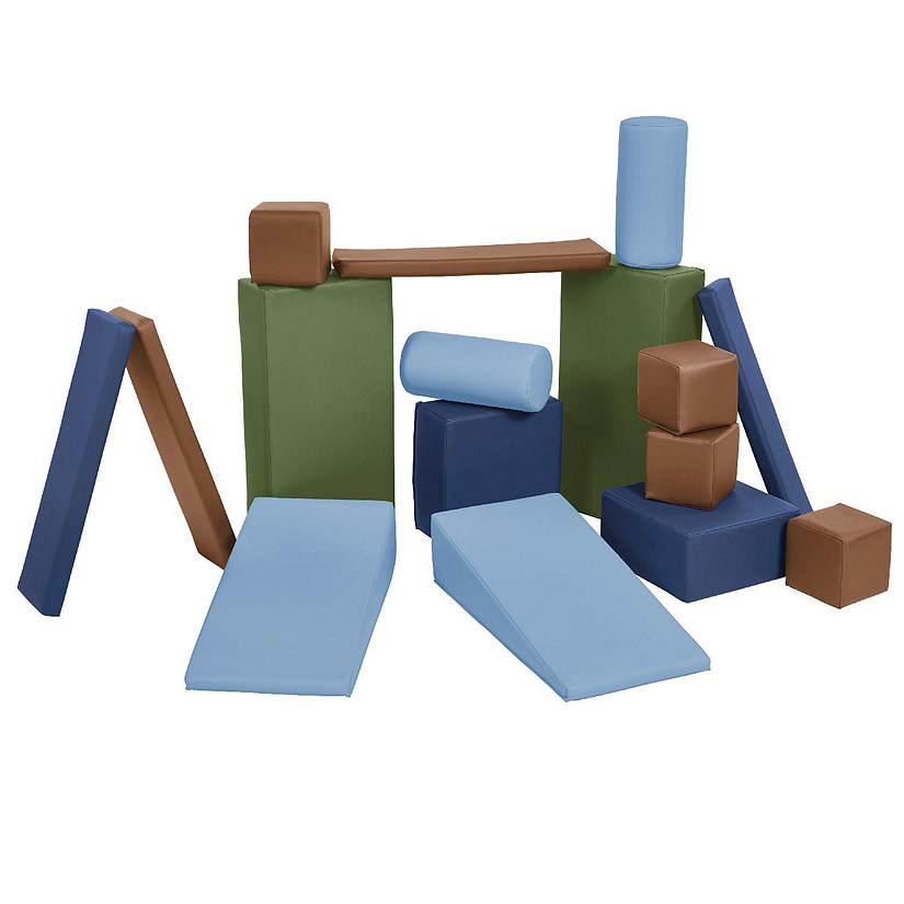 ECR4Kids SoftZone Soft Builder Blocks, Foam Shapes, Earthtone, 16-Piece Image