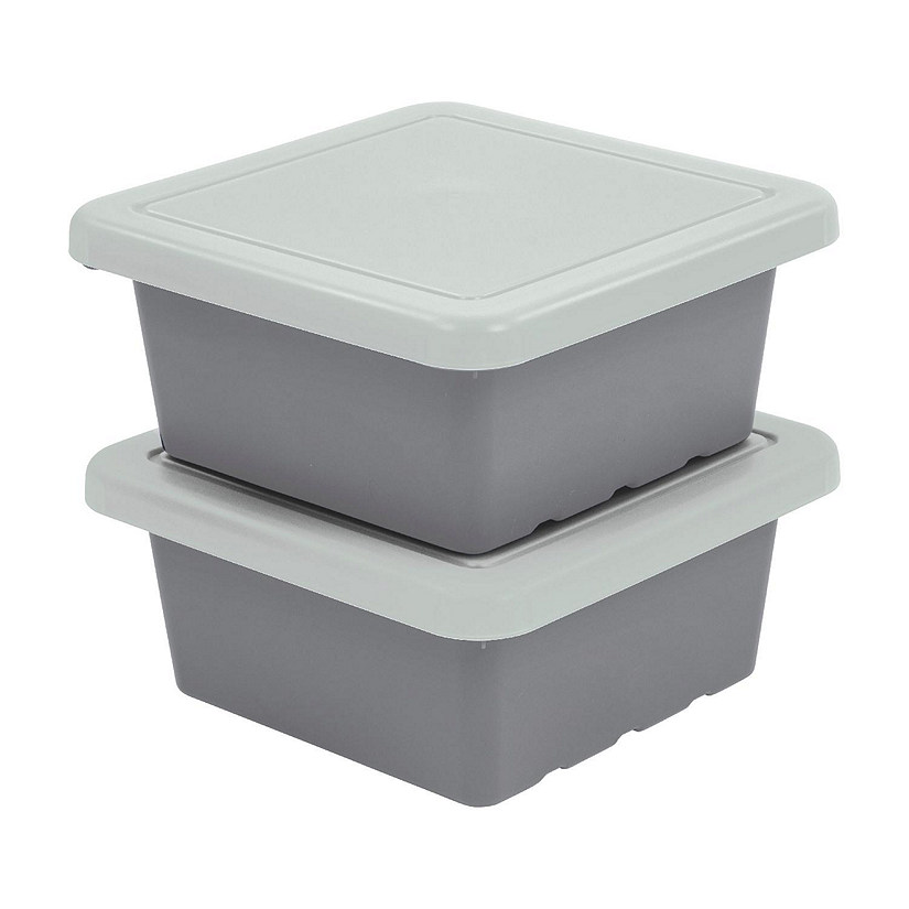 ECR4Kids Square Bin with Lid, Grey, 2-Pack Image